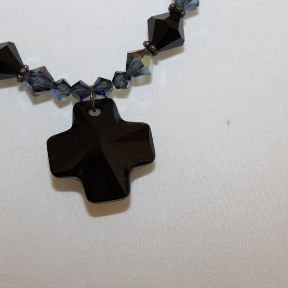 Matching earrings, bracelet and necklace, blue and black and dark metal - Picture 7 of 10